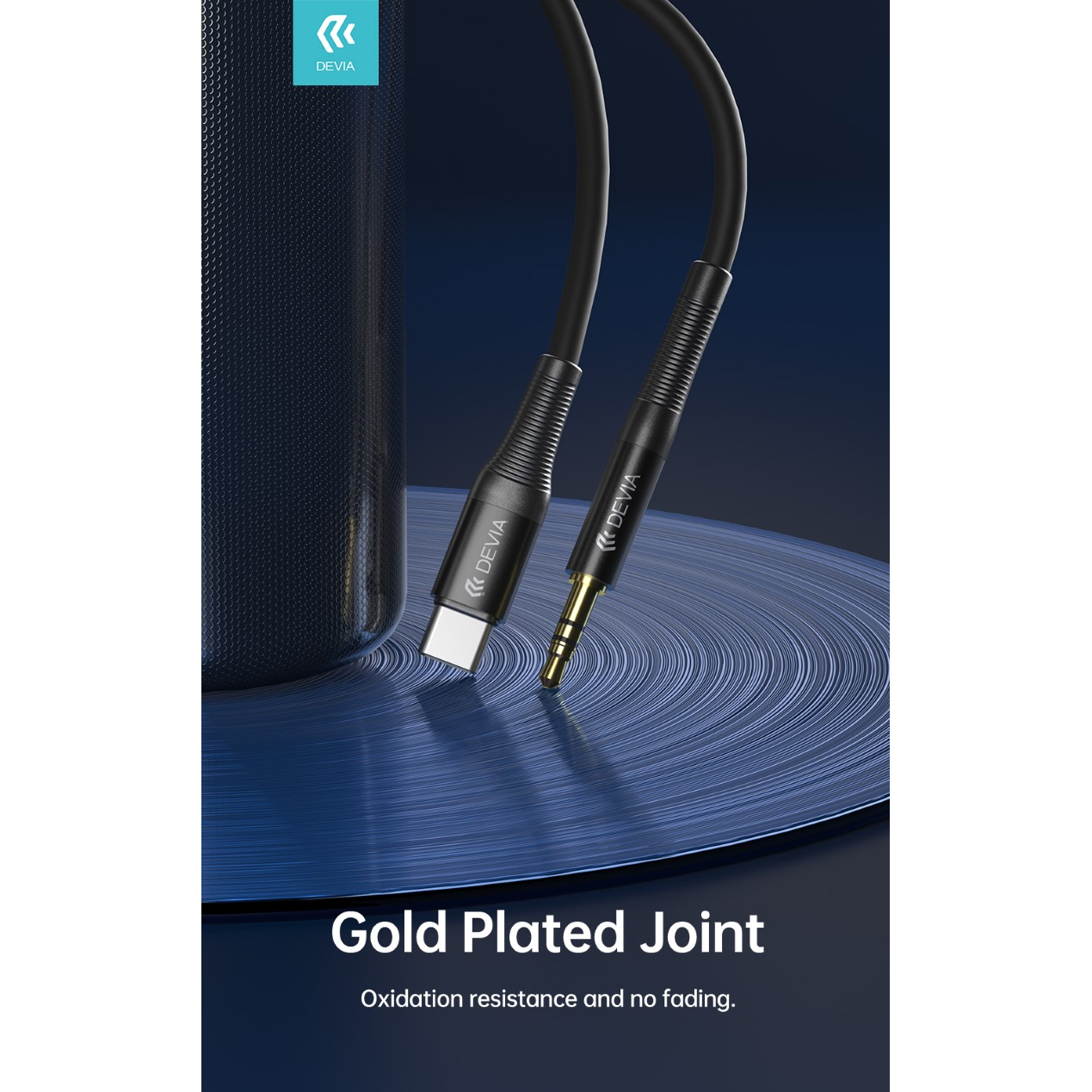 CAVO AUDIO PLACCATO ORO DEVIA DA Type-C a Jack 3.5mm LUNGEZZA 1mt